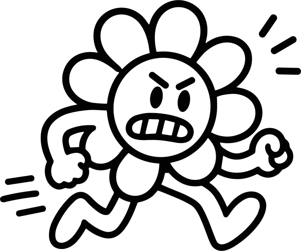 Angry Flower Character SVG Bold Black Outline Vector
