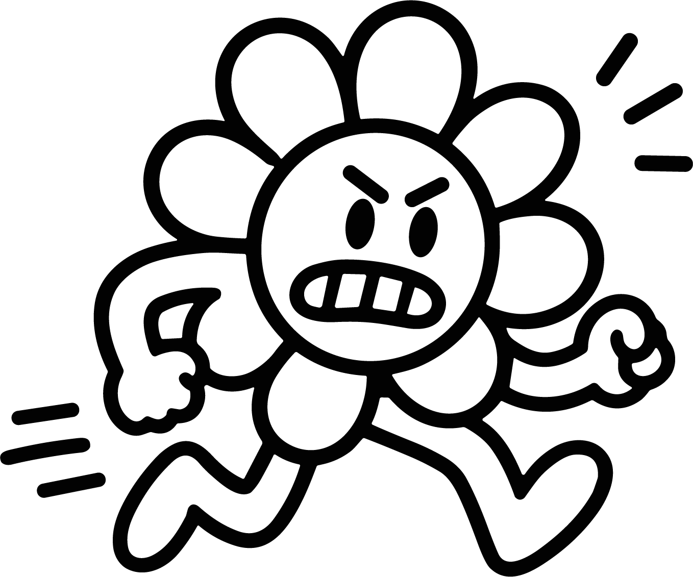 Angry Flower Character SVG Bold Black Outline Vector - Image 1