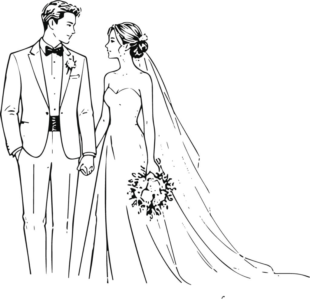 Bride And Groom SVG Elegant Sketch Vector