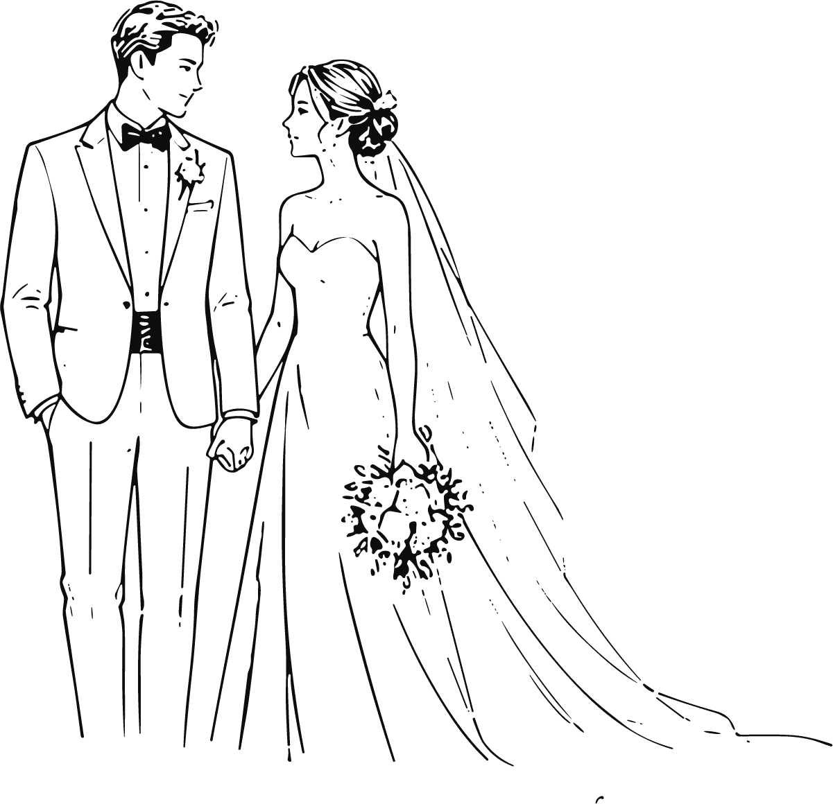 Bride And Groom SVG Elegant Sketch Vector - Image 1