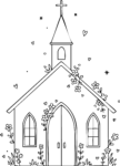 Church Chapel SVG Floral Line Art Vector