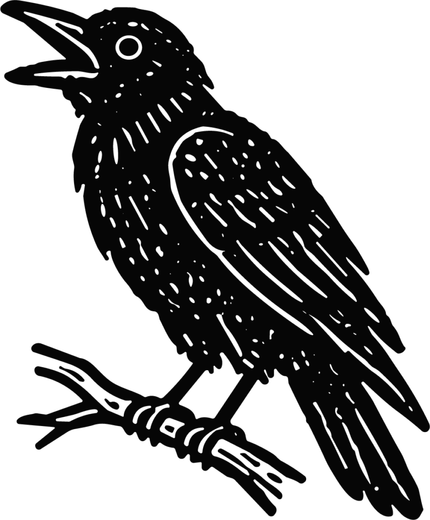 Crow On Branch SVG Woodcut Silhouette Vector