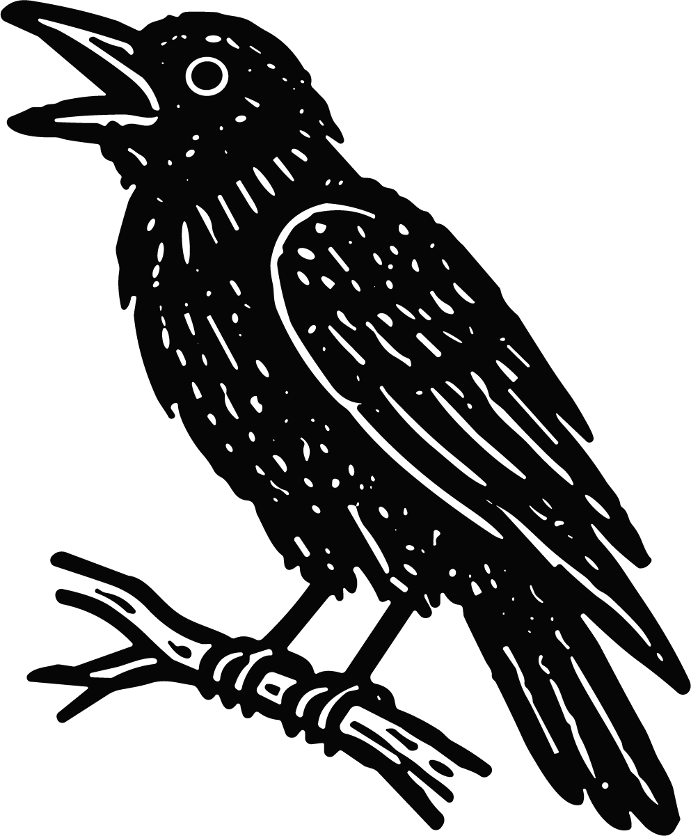 Crow On Branch SVG Woodcut Silhouette Vector - Image 1