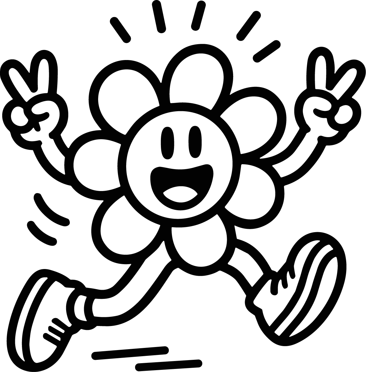 Dancing Flower Character SVG Groovy Peace Sign Vector - Image 1