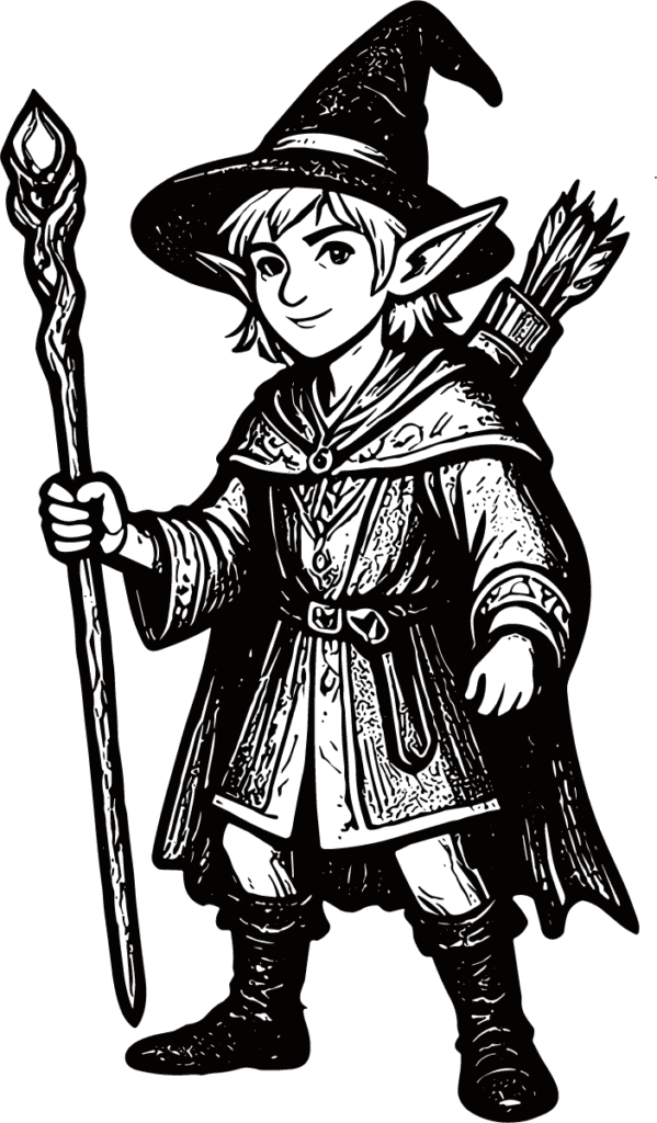 Elf Wizard Archer SVG Fantasy Ink Vector