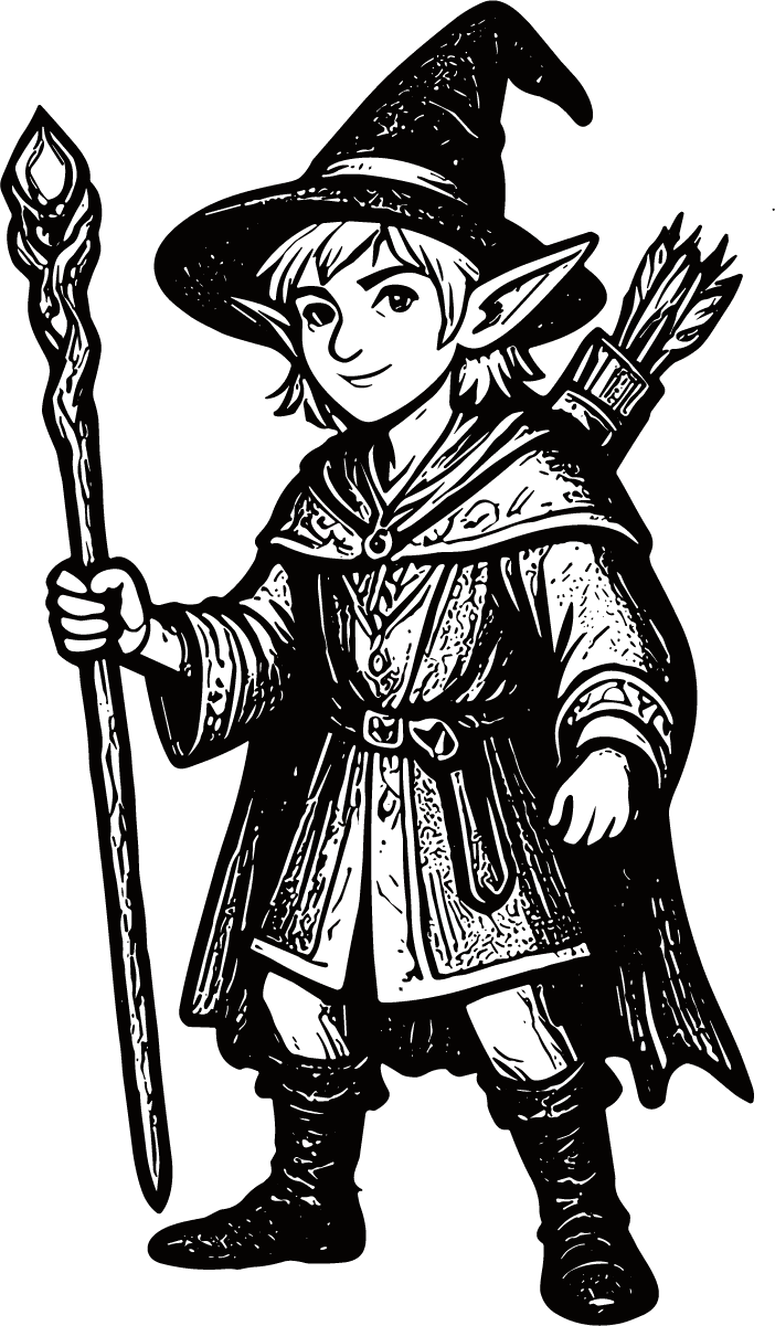 Elf Wizard Archer SVG Fantasy Ink Vector - Image 1