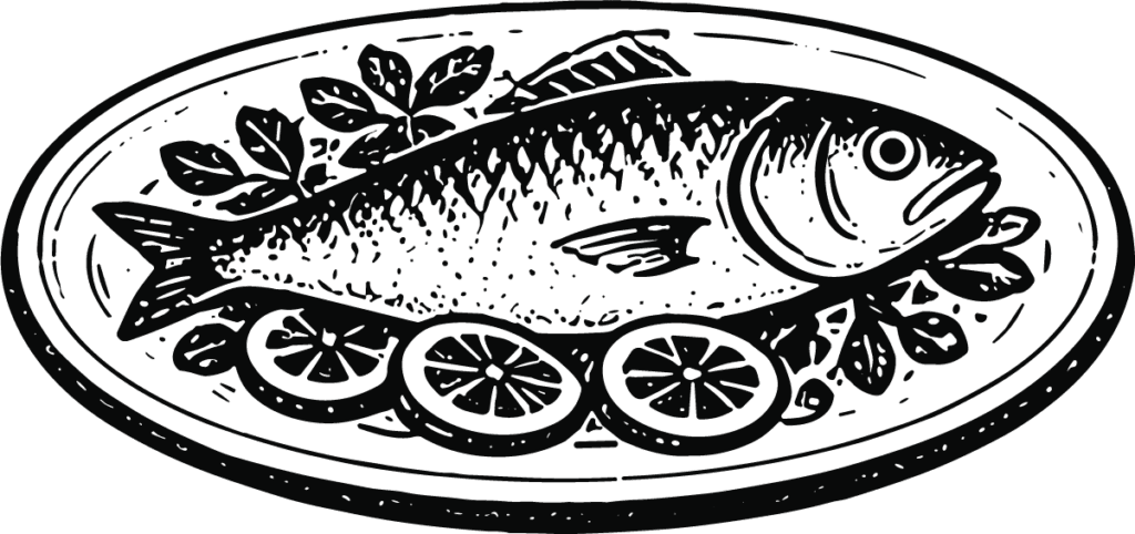 Fish Platter SVG Woodcut Style Vector