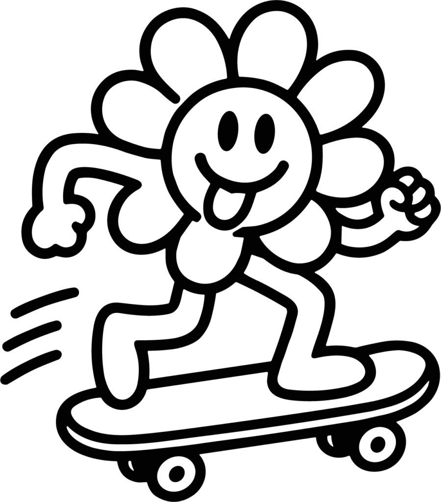 Flower Skateboarding SVG Playful Doodle Vector