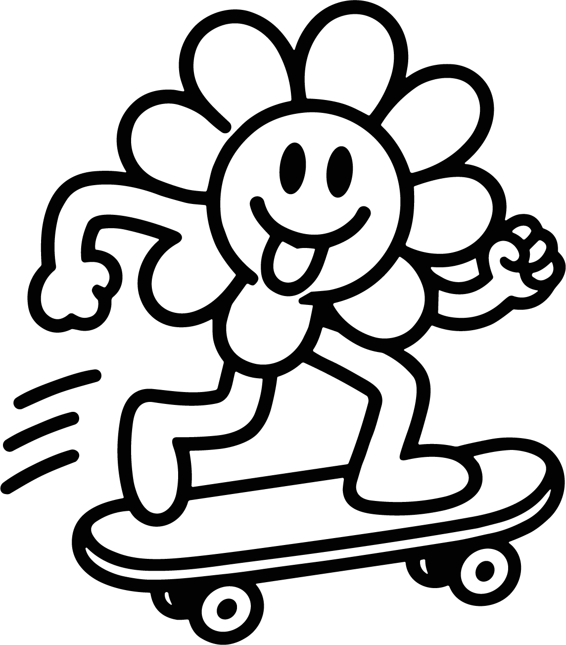 Flower Skateboarding SVG Playful Doodle Vector - Image 1