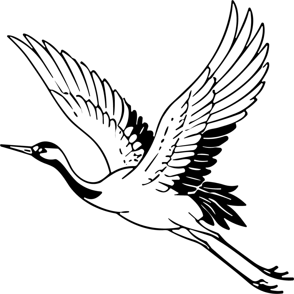 Flying Crane SVG Soaring Line Art Vector