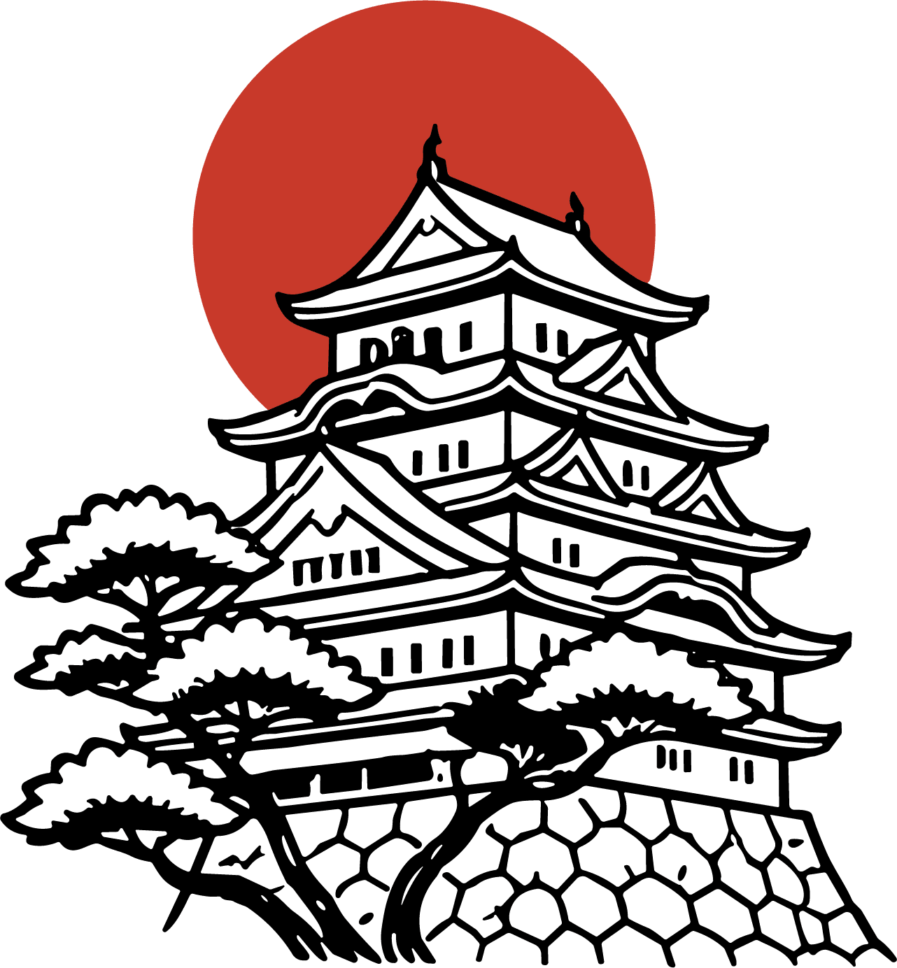 Japanese Castle SVG Rising Sun Vector - Image 1
