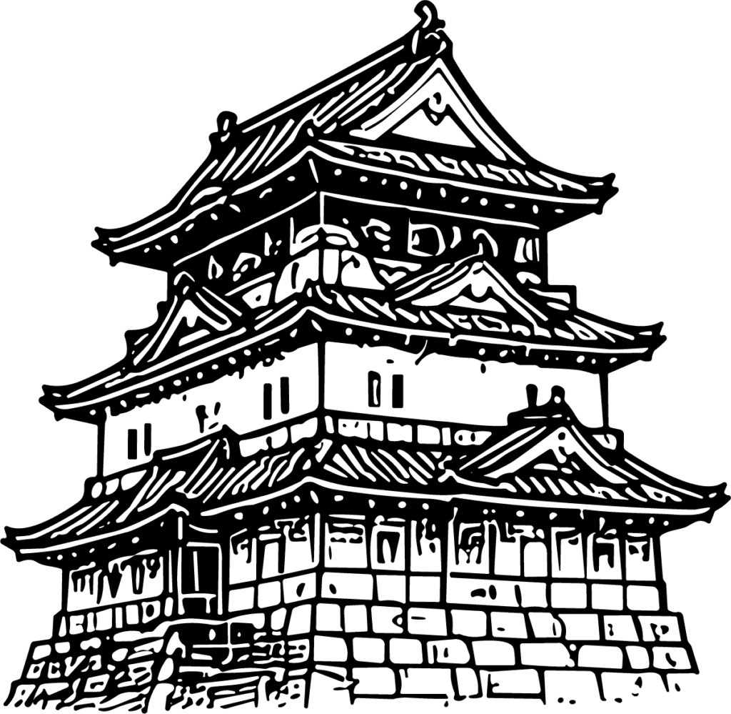 Japanese Castle SVG Intricate Black Ink Vector