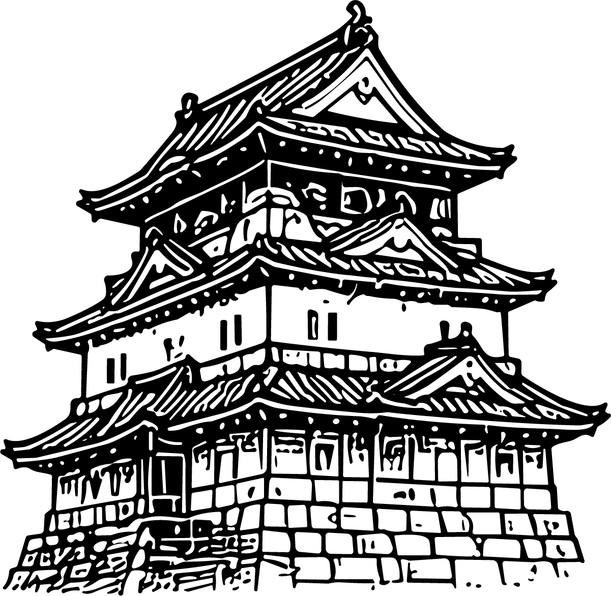 Japanese Castle SVG Intricate Black Ink Vector - Image 1