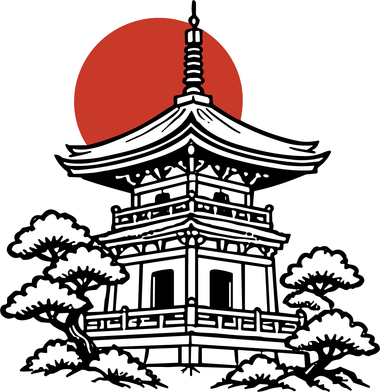Japanese Pagoda SVG Rising Sun Vector - Image 1