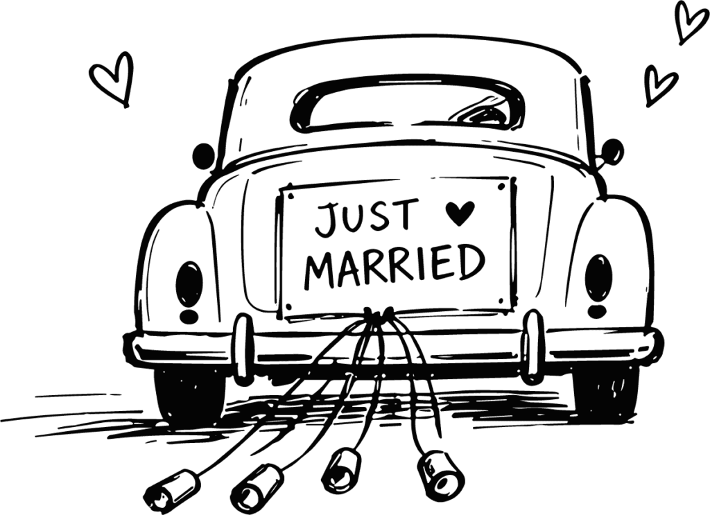 Just Married Car SVG Hand-Sketched Wedding Vector