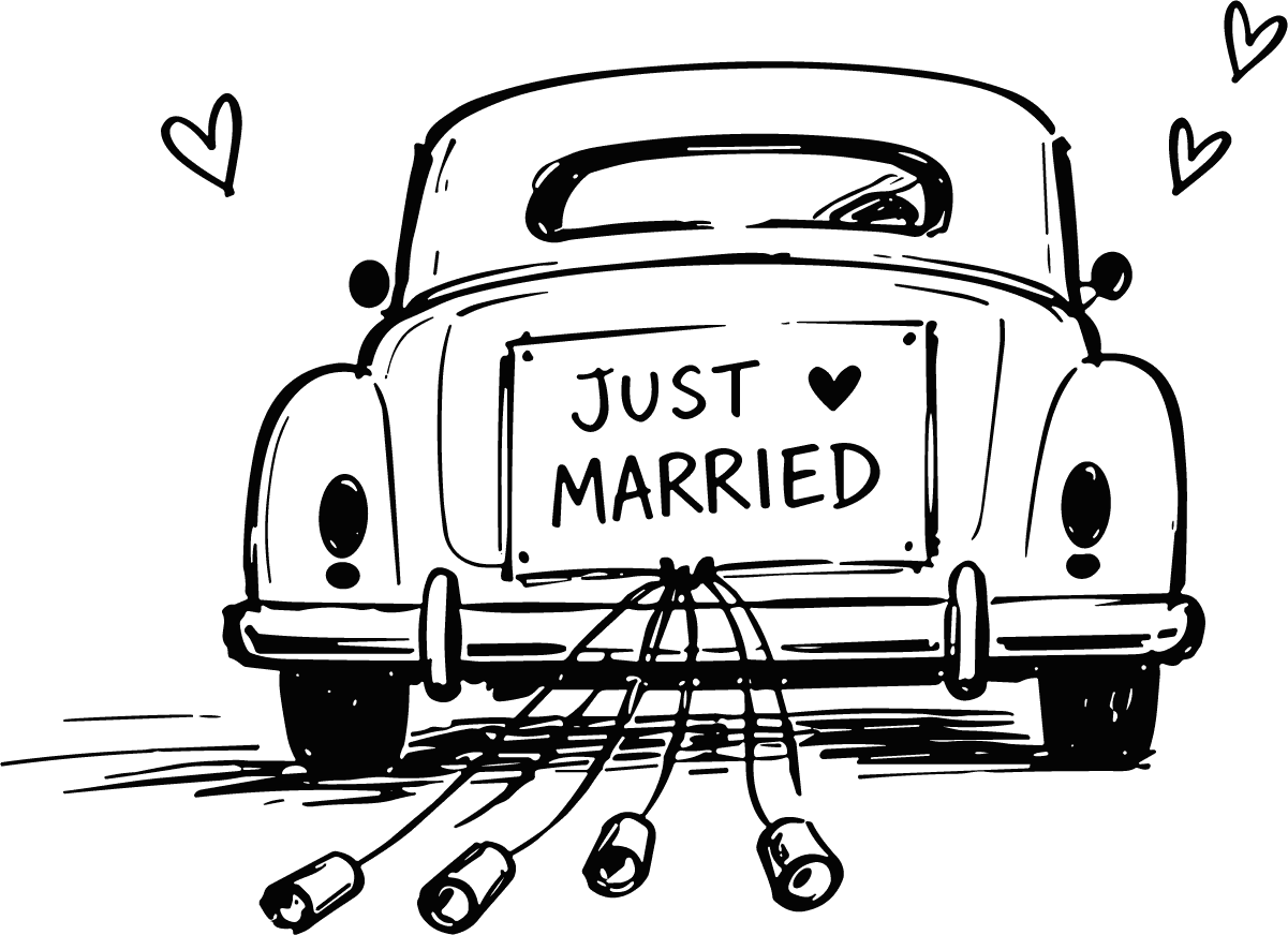 Just Married Car SVG Hand-Sketched Wedding Vector - Image 1