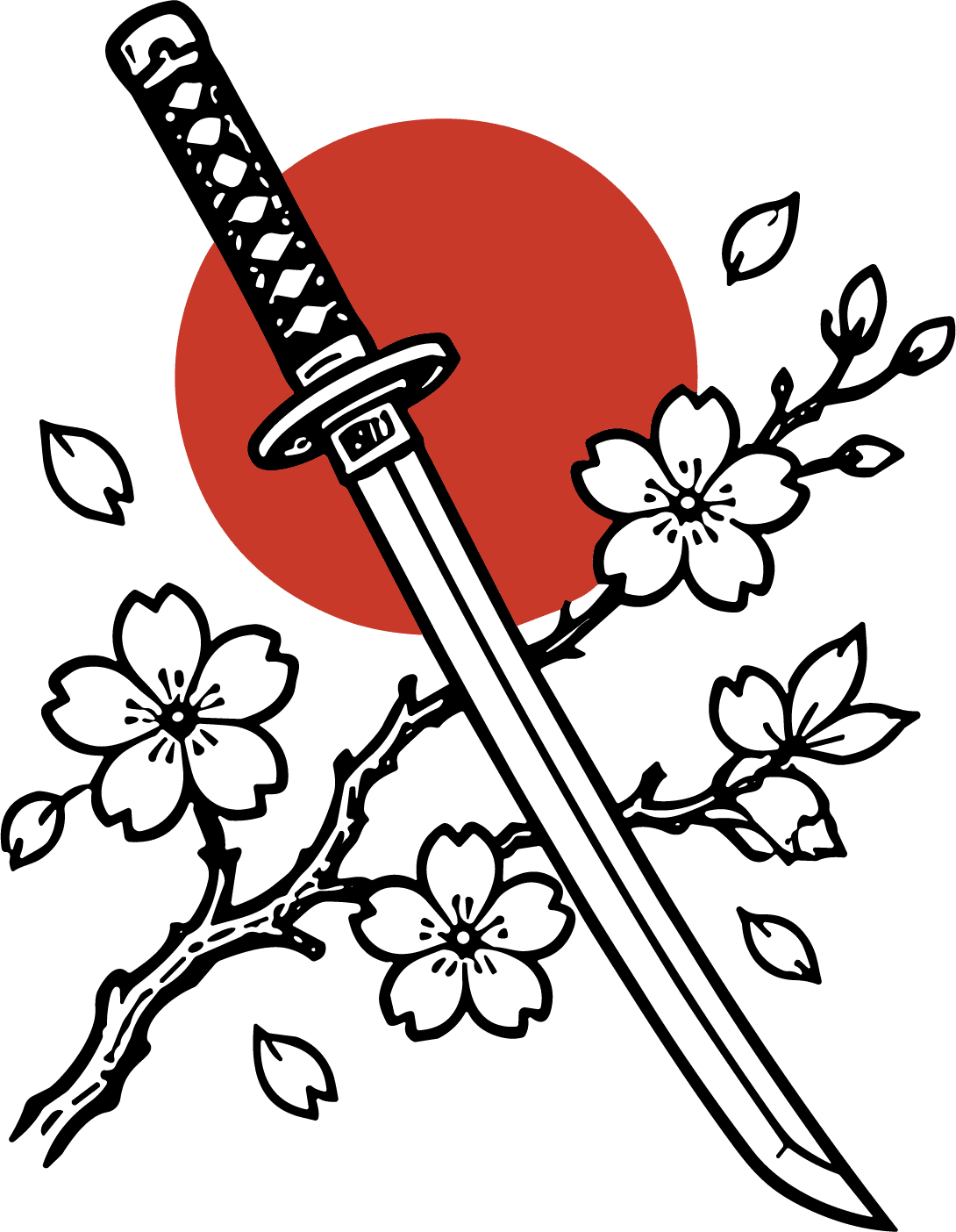 Katana Sword SVG Japanese Blossom Vector - Image 1