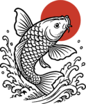 Koi Fish SVG Japanese Wave Art Vector