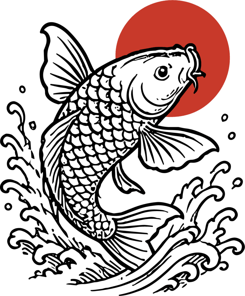 Koi Fish SVG Japanese Wave Art Vector
