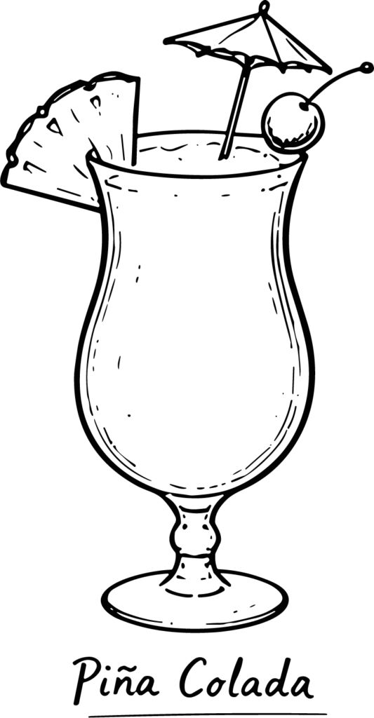 Pina Colada SVG Tropical Line Sketch Vector
