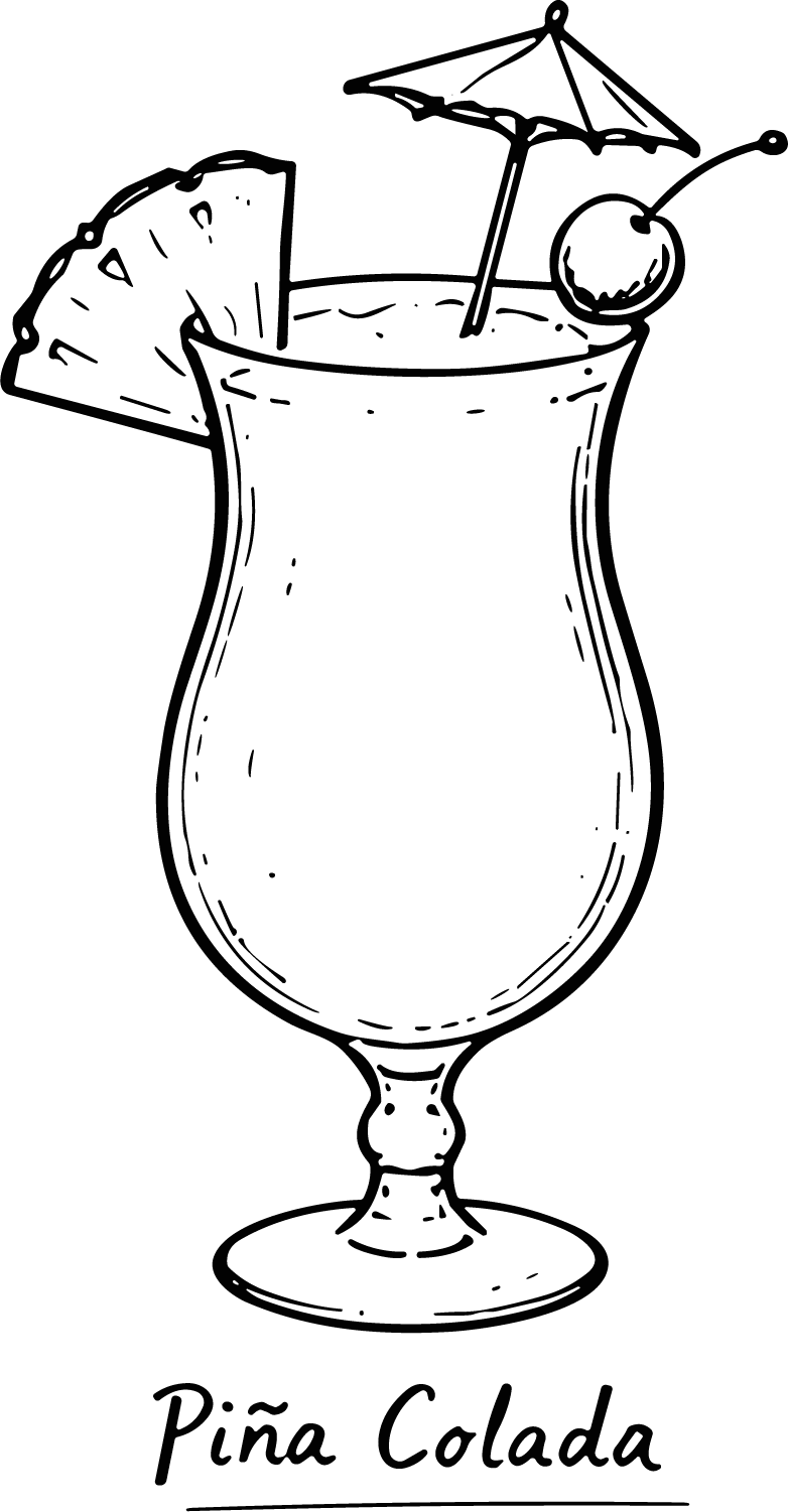 Pina Colada SVG Tropical Line Sketch Vector - Image 1