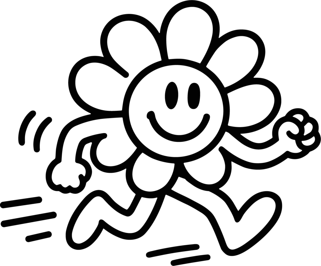 Running Flower Character SVG Cheerful Bold Outline Vector
