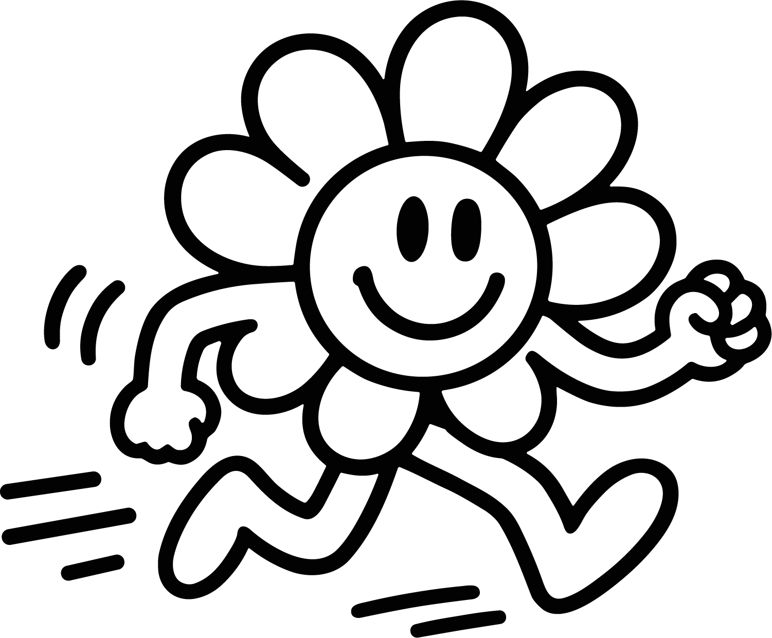 Running Flower Character SVG Cheerful Bold Outline Vector - Image 1