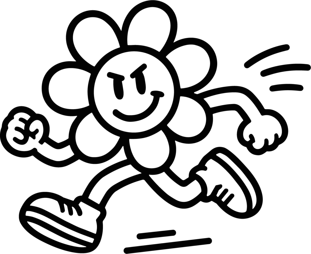 Running Flower Character SVG Bold Outline Vector