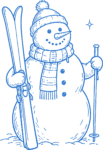 Snowman Skier SVG Winter Sketch Vector