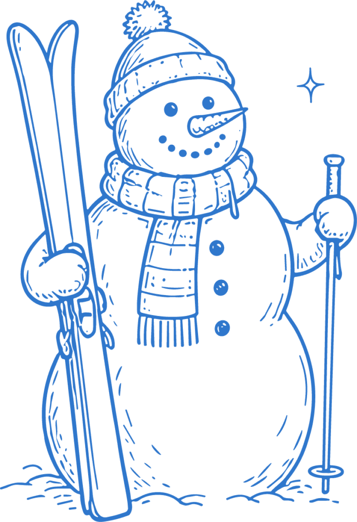 Snowman Skier SVG Winter Sketch Vector
