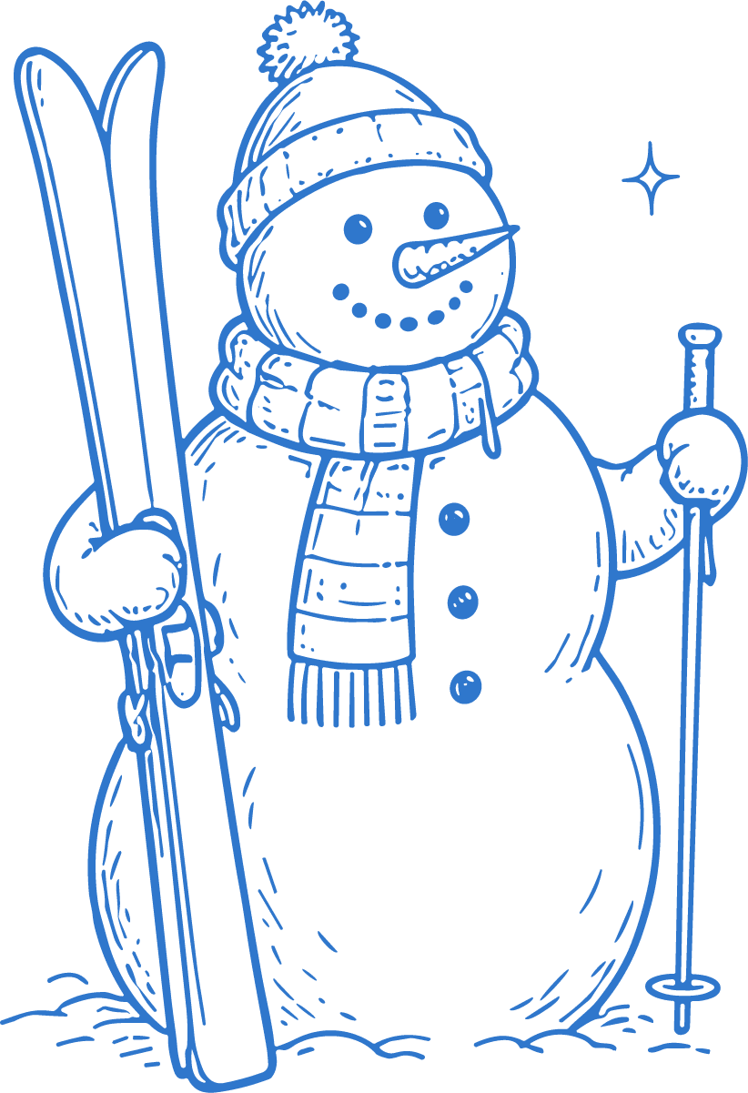Snowman Skier SVG Winter Sketch Vector - Image 1