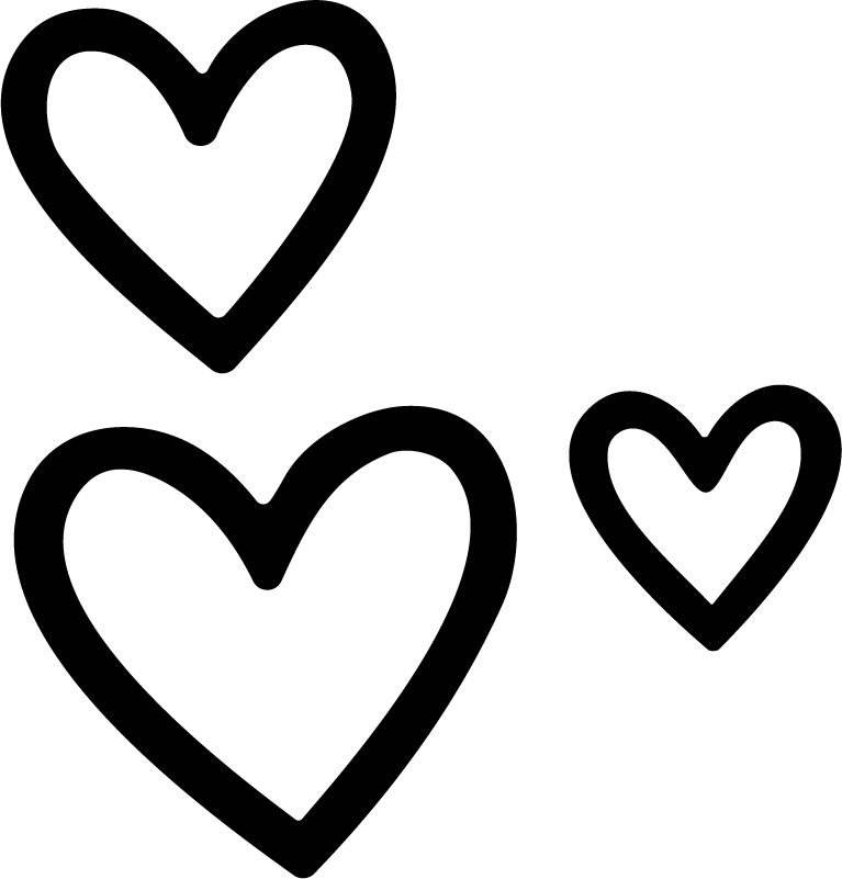 Three Hearts SVG Bold Outline Vector