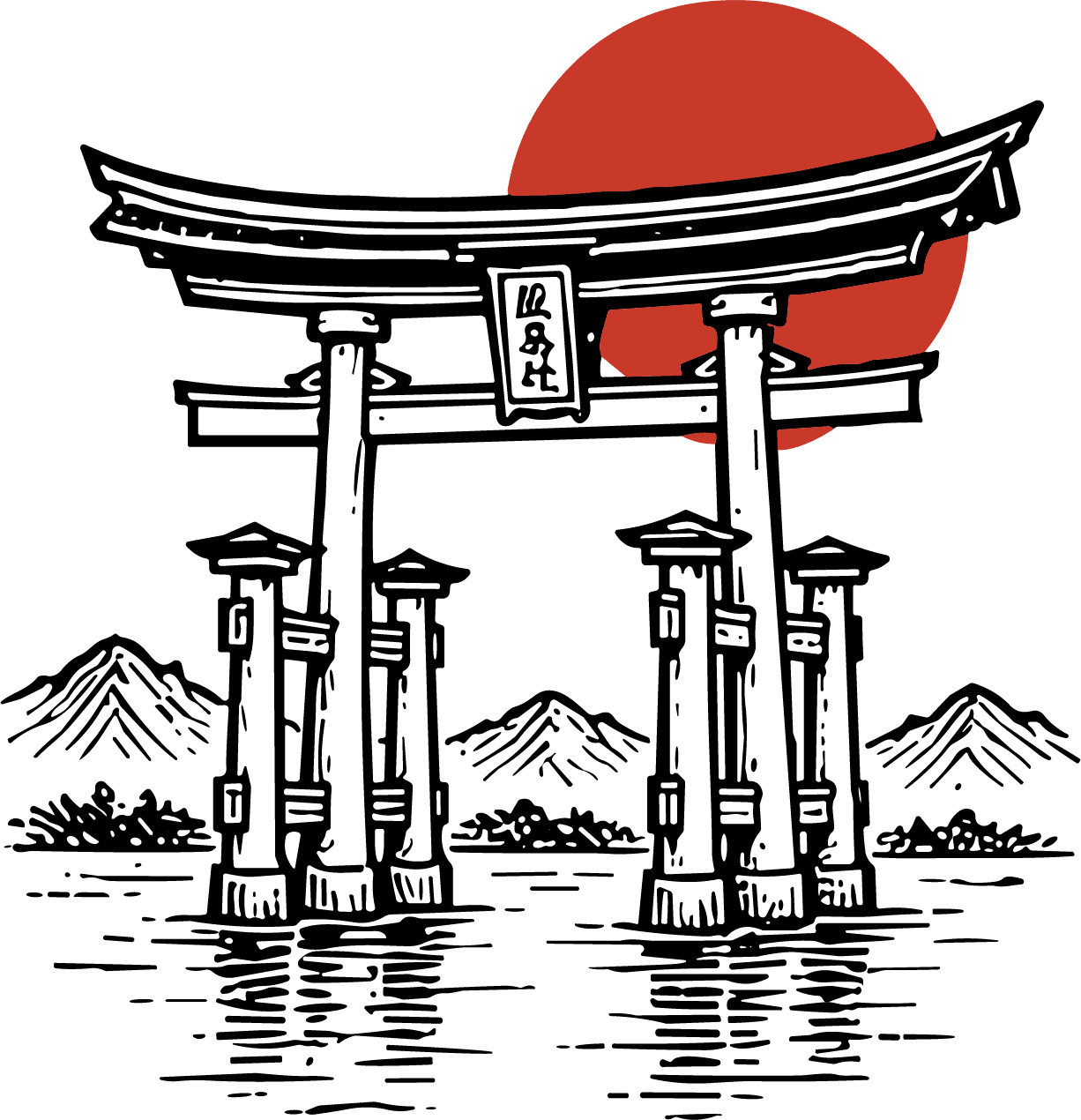Torii Gate SVG Rising Sun Ink Vector - Image 1