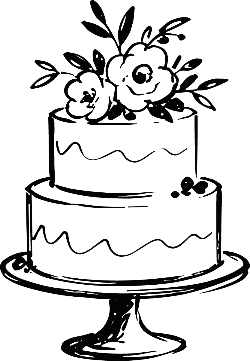 Wedding Cake SVG Floral Line Sketch Vector - Image 1