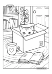 Cat In Box Cozy Living Room Coloring Page