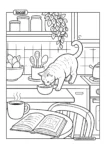 Cat In Kitchen Cozy Morning Coloring Page