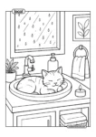 Cat In Sink Rainy Day Nap Coloring Page