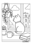 Cat In Window Cozy Windowsill Coloring Page