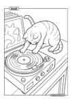 Cat Playing Records Retro Vinyl Coloring Page