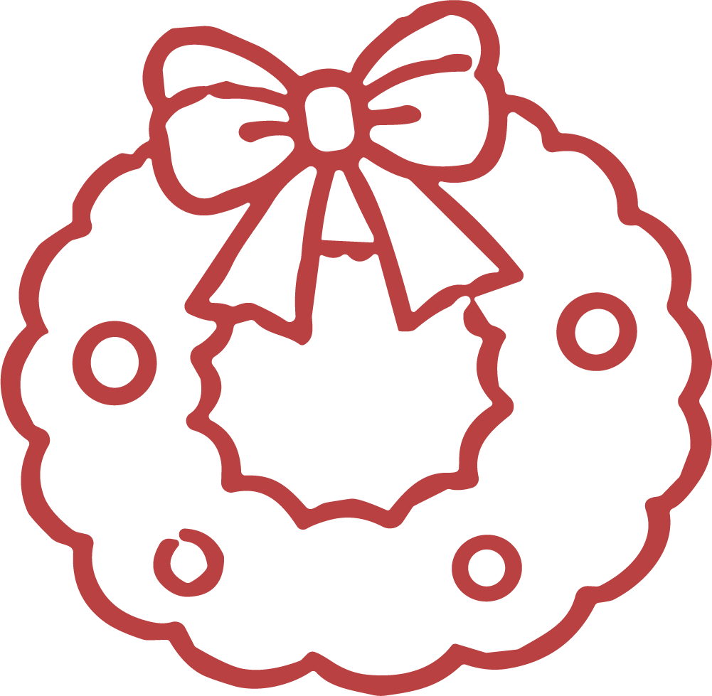 Christmas Wreath SVG Ribbon Bow Outline Vector