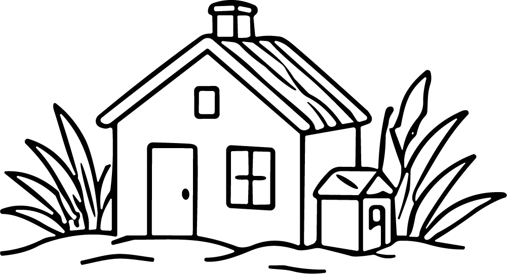 Cottage House SVG Rustic Outline Vector