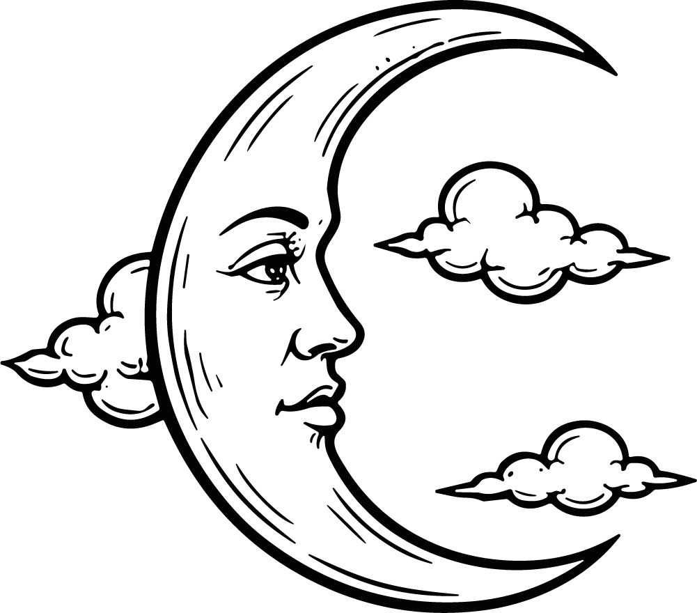 Crescent Moon Face SVG Dreamy Night Sky Vector