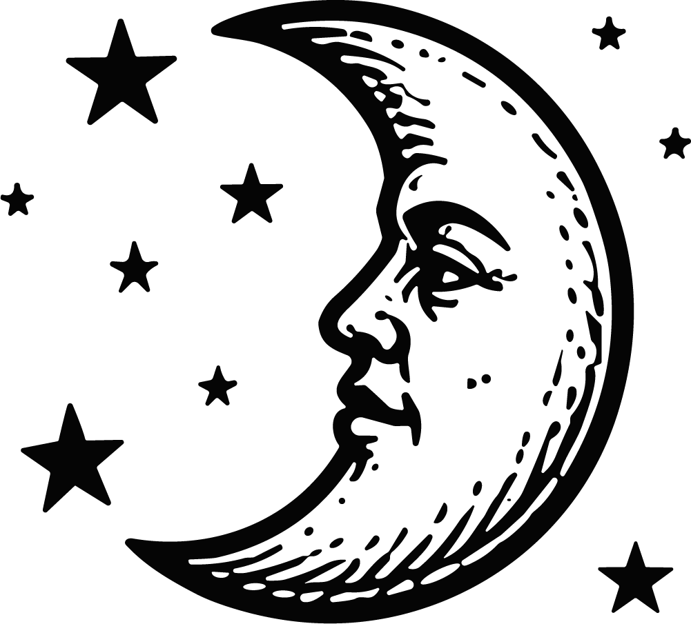 Crescent Moon Face SVG Vintage Celestial Vector