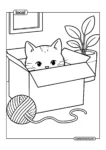 Kitten In Box Cozy Peek-a-Boo Coloring Page