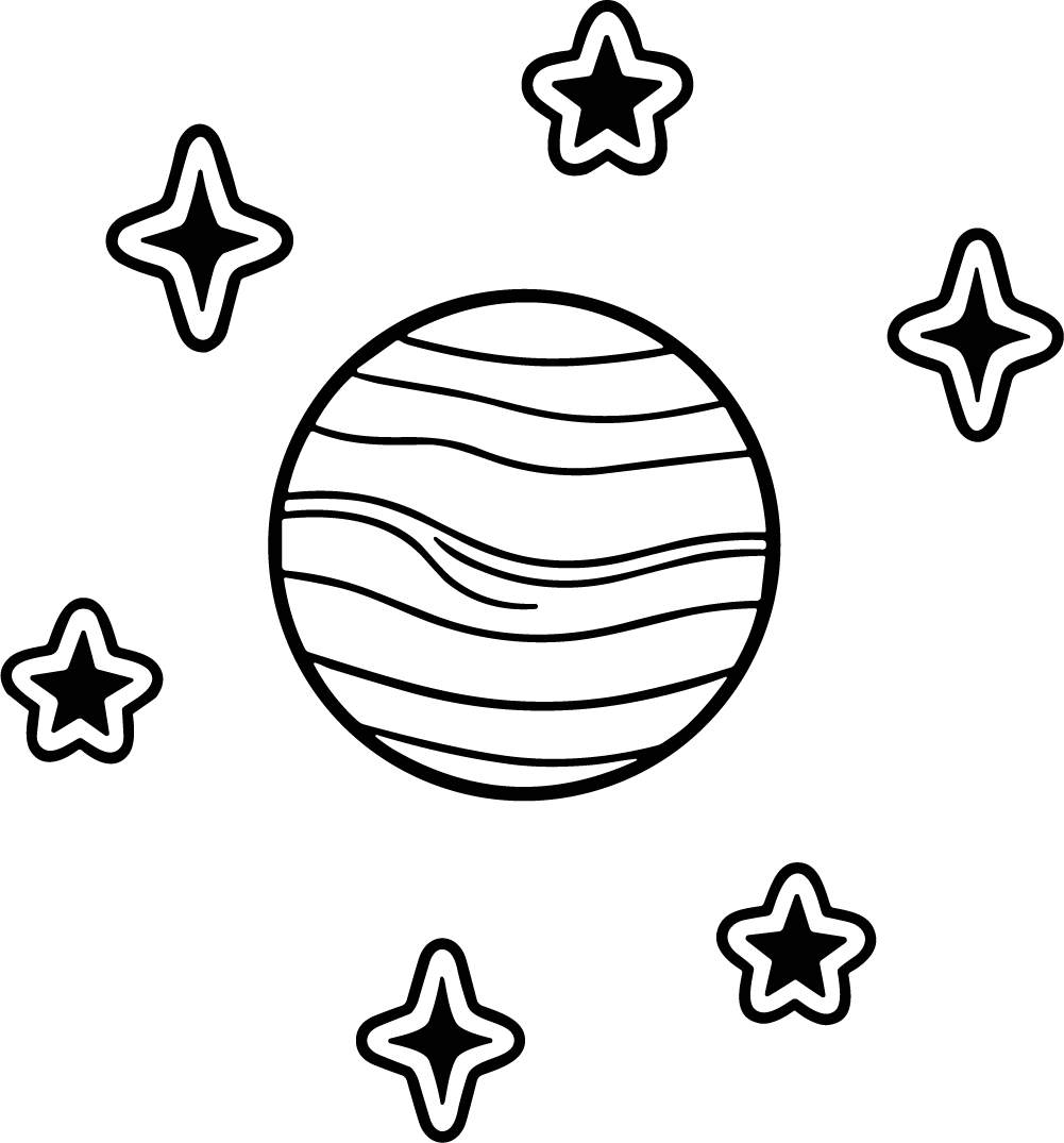 Planet With Stars SVG Cosmic Outline Vector - Image 1