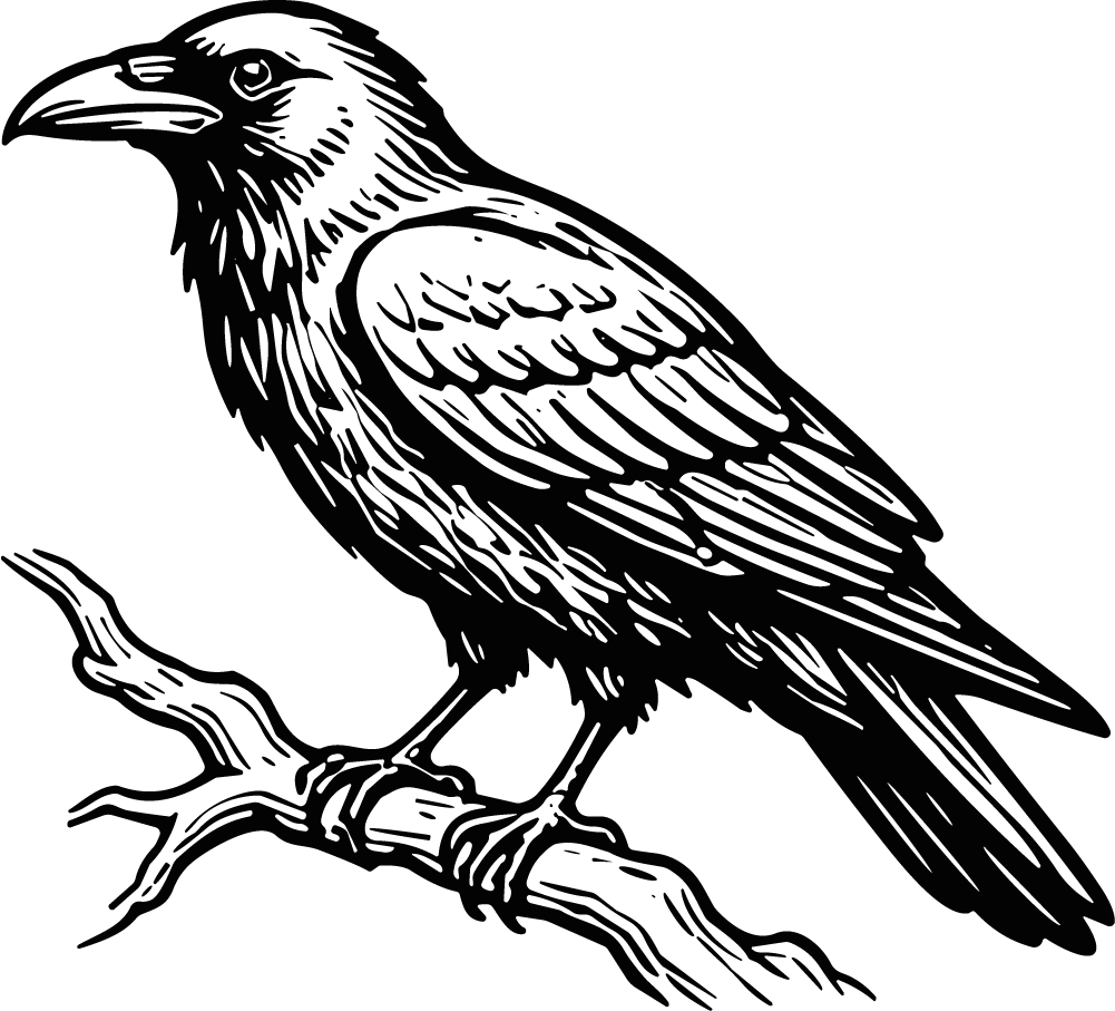 Raven On Branch SVG Bold Ink Vector