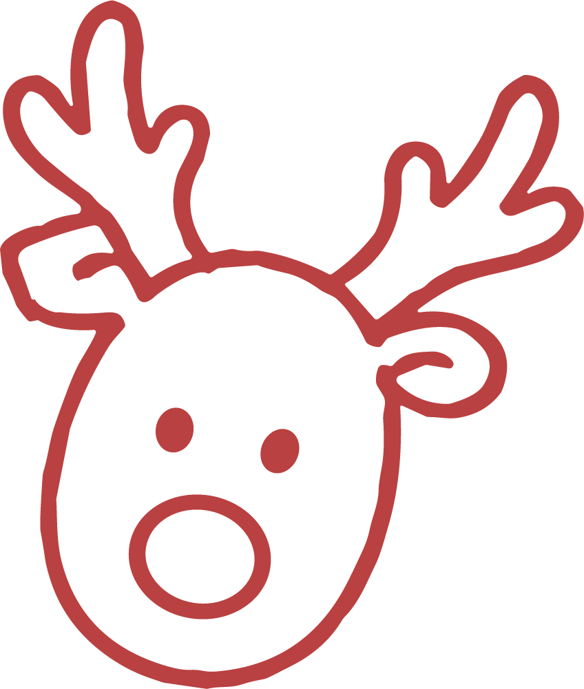 Reindeer Face SVG Red Outline Vector