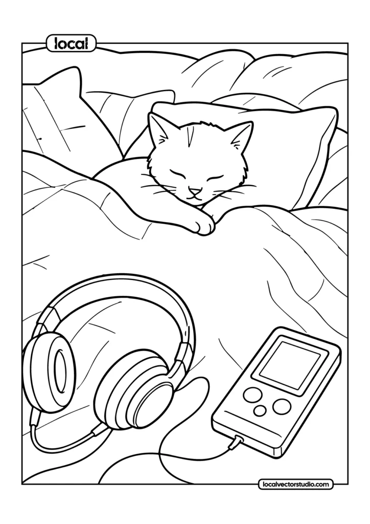 Sleeping Cat Cozy Nap Coloring Page