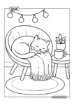 Sleeping Cat Chair Cozy Nap Coloring Page