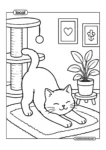 Stretching Cat Cozy Indoor Coloring Page